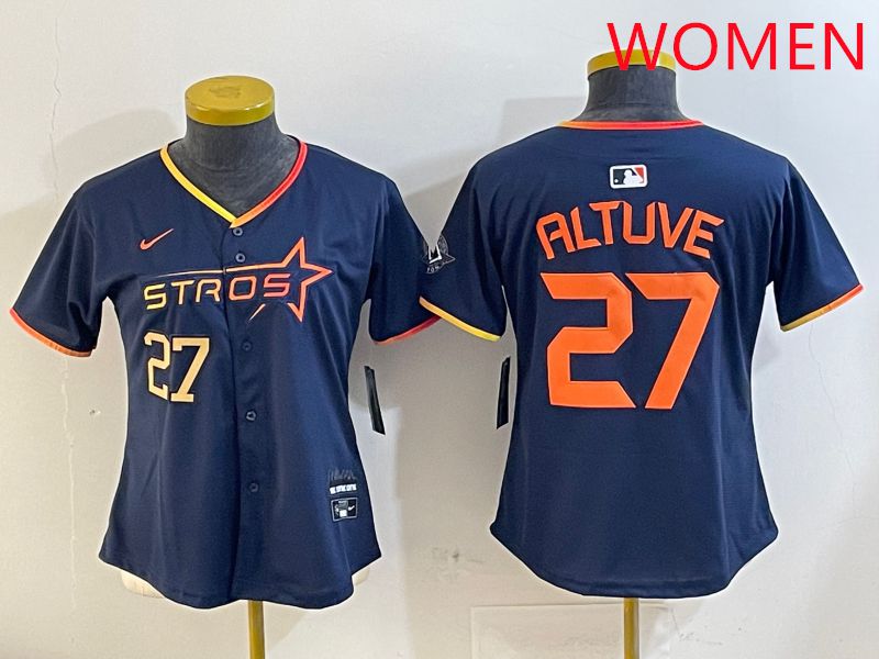 Women Houston Astros #27 Altuve Drak Blue Three generations Joint Name 2025 Nike MLB Jersey style 4102->women mlb jersey->Women Jersey